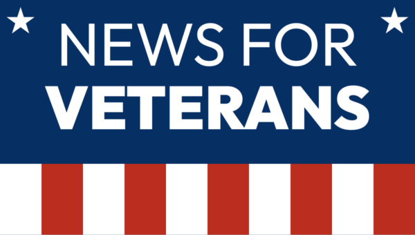 News for Veterans in white letters over blue background, with red and whtie stripes one the bottom.