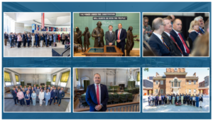 Six images. One of the attendees, one of Senator Langerholc standing with his guest, one of Senator Langerholc sitting with other senators, one of senators standing together inside, one of Senator Langerholc standing, and one of senators standing together outside.