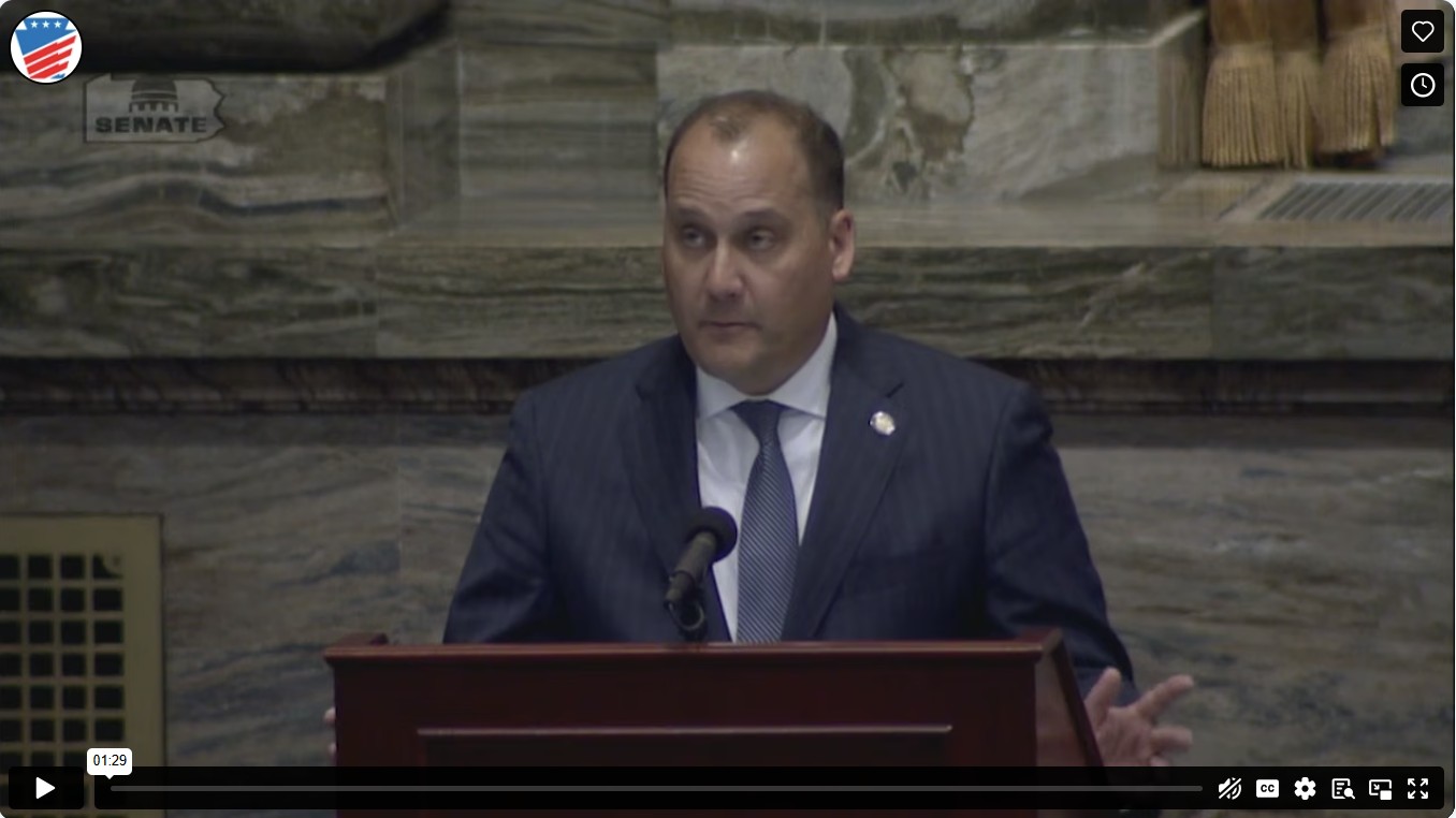 Screen shot of vimeo video on Sen. Langerholc's floor recognition of his job shadow.