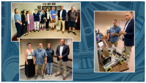Three images. Collage of images from meetings with Arc of Centre County and Nittany Robotics Club.