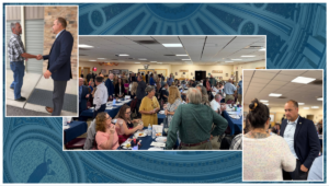 Three images. Collage of photos from the Chamber banquet.