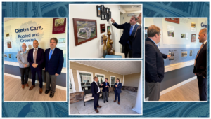 Four images. Collage of photos from a tour of Centre Care.