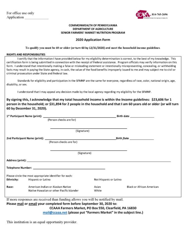delete 2020 SFMNP application for mailing Senator Langerholc